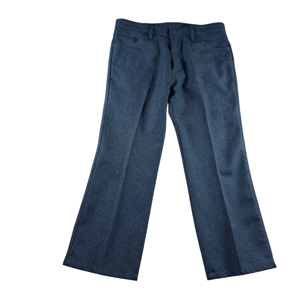 Vintage Wrangler Men's Blue Polyester Blend Flare Leg Casual‎ Pants Size 36x27